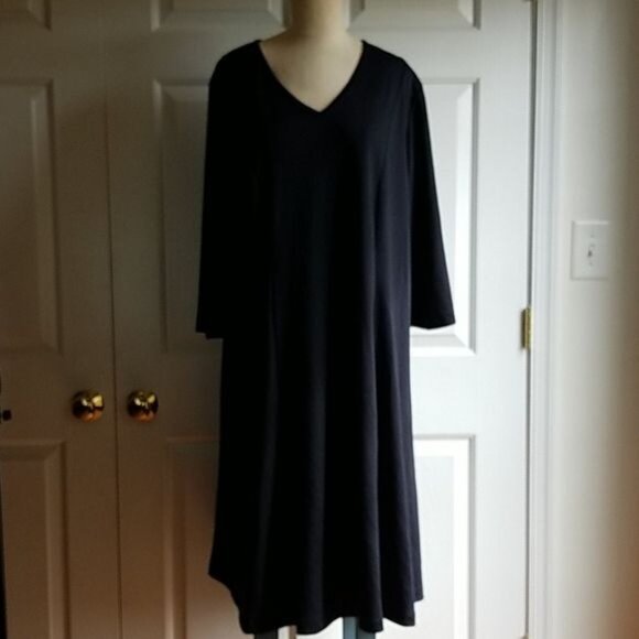 Black Dress Roaman's V Neck Fit Flare Zip Up Back Long Sleeve Women's 22 WOMAN'S - Picture 11 of 12